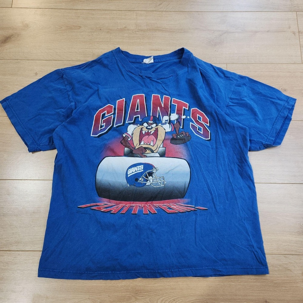 Vintage New York Giants Shirt Mens Large Blue NFL Football Taz Looney Tunes 90s